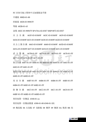 FC吞食天地2金手指代码大全