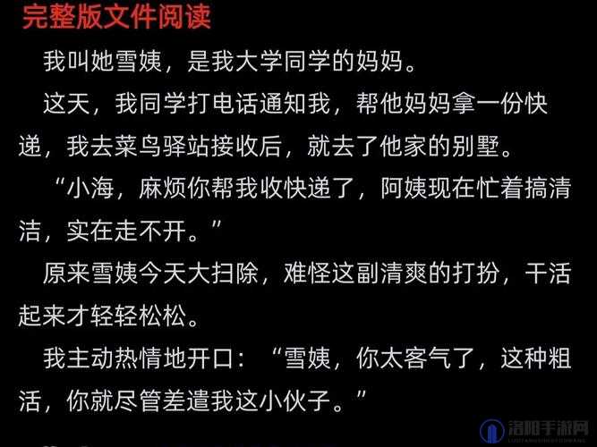 雪姨小说阅读全文：一场情感纠葛的精彩呈现